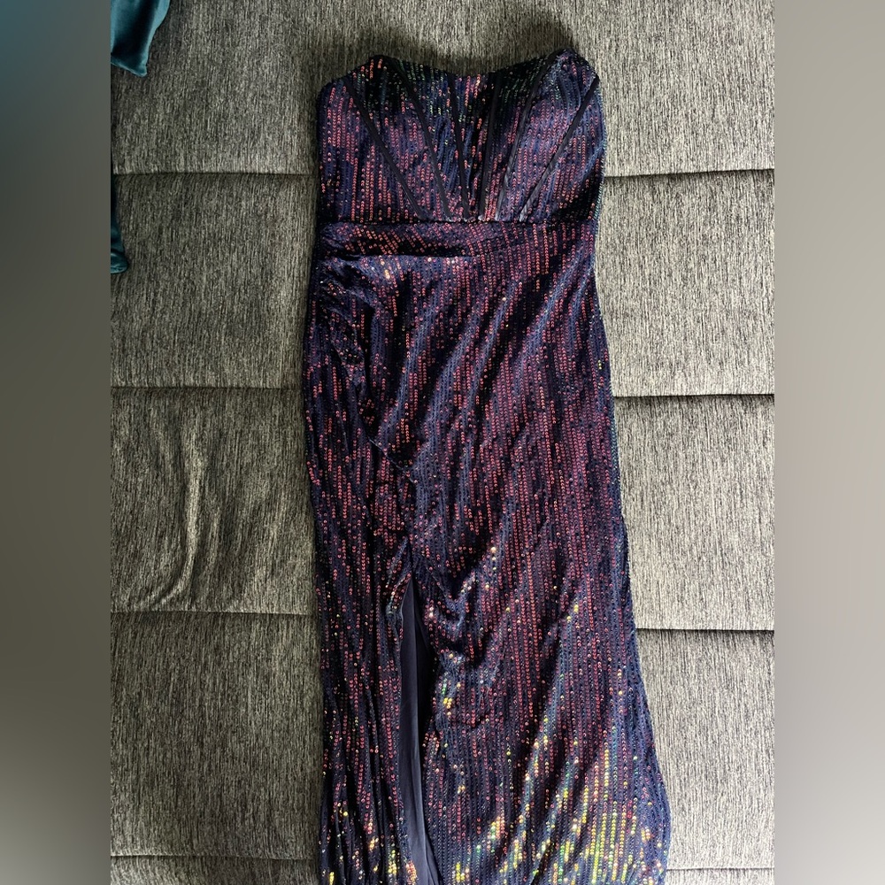 Selfie Leslie Navy Thigh Split Sequin Dress - Picture 6 of 6